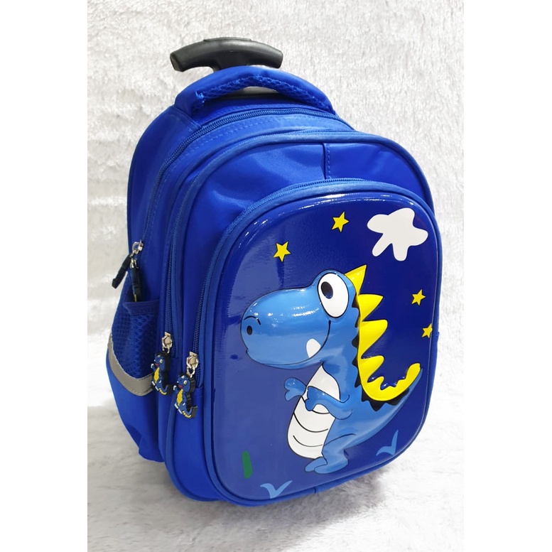 Tas DORONG Trolley Tas Anak Sekolah Laki Laki TK / Play Group / PAUD DINO DINOSOURUS TIMBUL GLOSSY / EMBOS 3 RESLETING IMPORT ( Luwi Gemez Gogo Kumbang Kumo Star 12&quot; / 13&quot; )