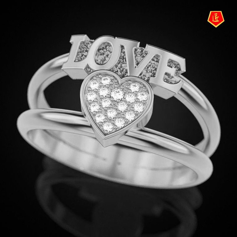 [Ready Stock]Creative 18K Gold Double-Layer Love Diamond Ring