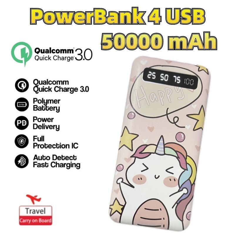 POWERBANK 50000 mAh 4 Kabel USB cartoon Mini Powerbank Portable Fast Charging Digital Display Power Bank Slim original