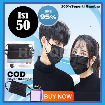 MASKER KESEHATAN MEDIS MASKER MULUT HIDUNG HITAM MAXHEALT 3ply Earloop I BOX ISI 50 PCS Mask VA148