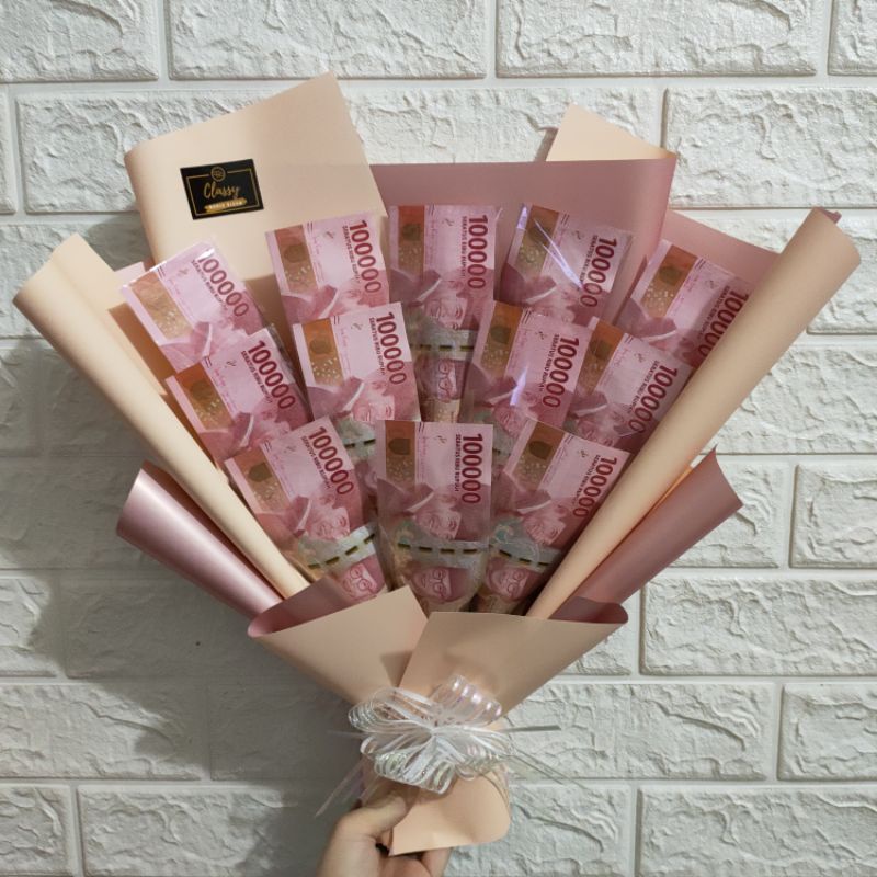 Small Standing Money Bouquet 12 Lembar / Bucket Buket Bunga Uang Asli / Duit / Hadiah Kado Ultah