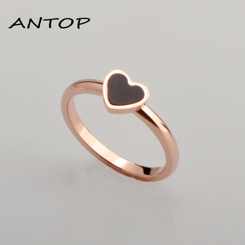 Korean Cinta Hati Cincin Titanium Lapisan Emas Model  Rose Gold ANTOP