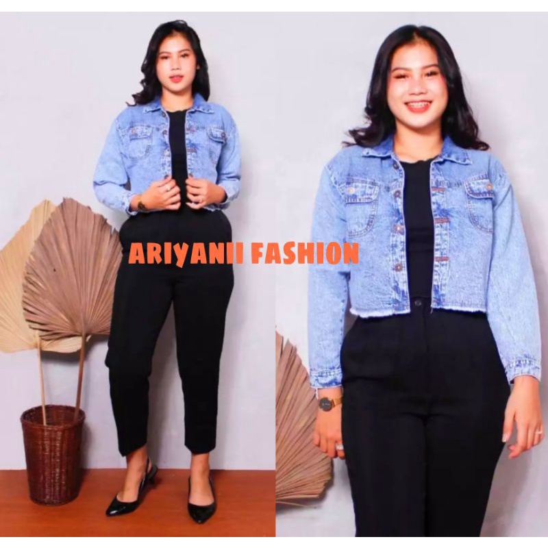 ARN - JAKET JEANS CROP WANITA JUMBO XL - XXL RAWIS MURAH DENIM KEKINIAN ORIGINAL SNOW WASHED Korean Style