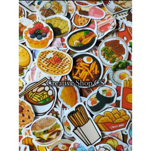 (ISI 10 STIKER ) STICKER GAMBAR MAKANAN / STIKER KUE / STIKER JAJANAN / STIKER KARTUN / STICKER AEST