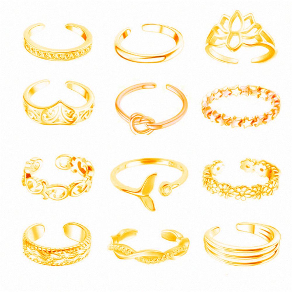 12pcs / Set Cincin Jari Kaki Model Terbuka Dapat Disesuaikan Warna-Warni Untuk Wanita