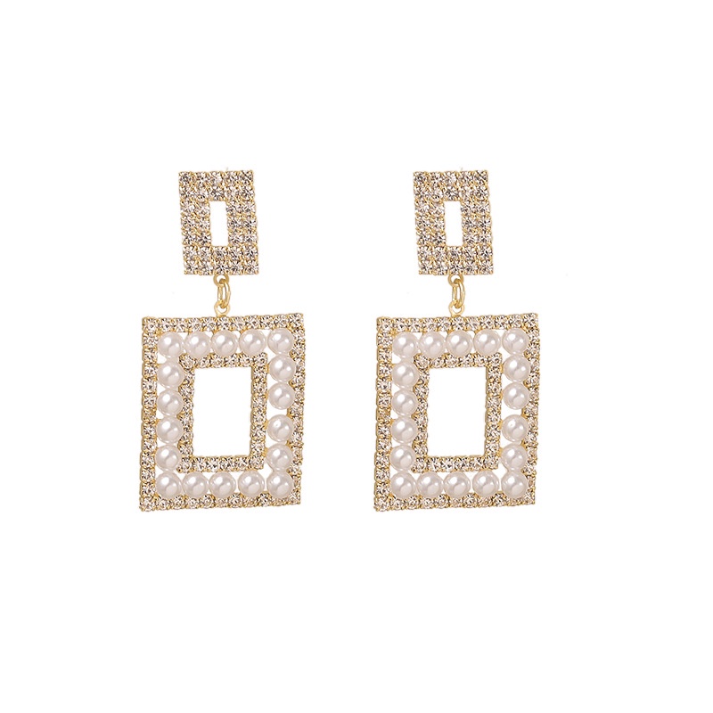 S925 murah hati anting-anting penuh Diamond Pearl rectangular berongga anting-anting-anting-anting y