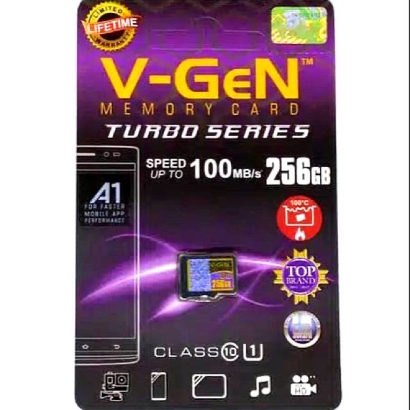 V-Gen micro Sd memori card 256 Gb, V- Gen class 10 Turbo V-Gen