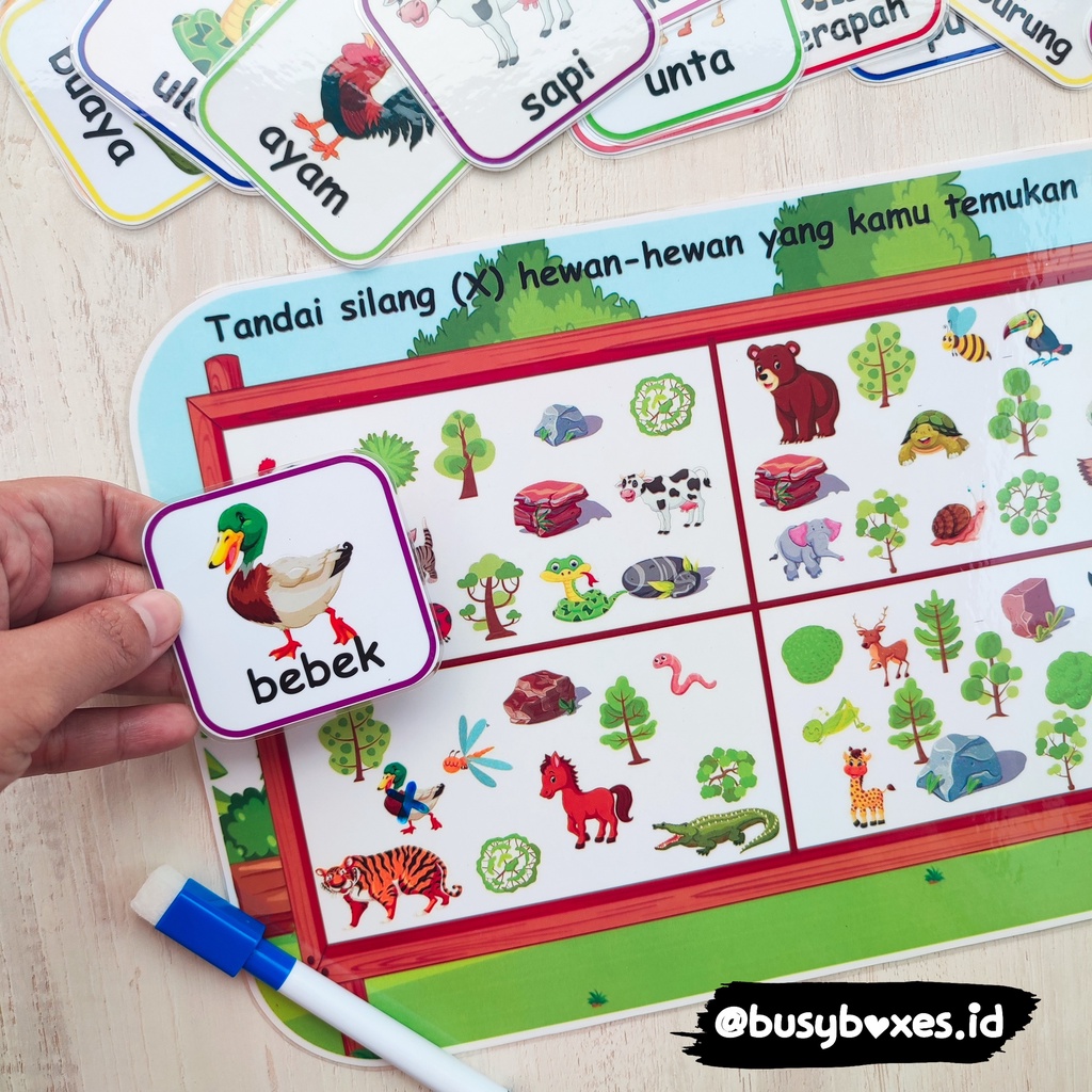 [busyboxes.id] busy page wipe clean animals hunt mencocokan hewan mengenal hewan mainan edukasi