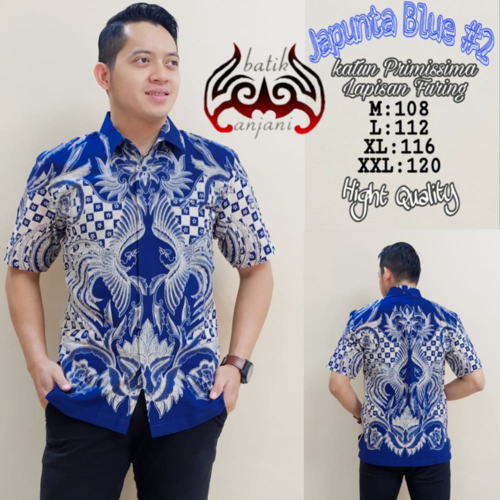 Batik Pria JAPUNTA BLUE #2 Pendek Kemeja Full Furing Bahan Katun Primisima