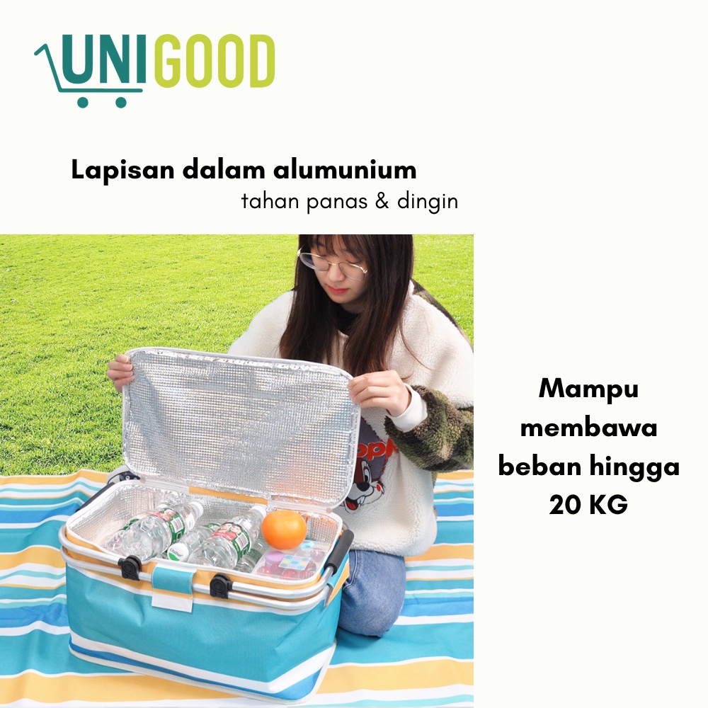 UNIGOOD - Foldable Camping Cooler Bag Waterproof Keranjang Piknik Lipat Tas Aluminium