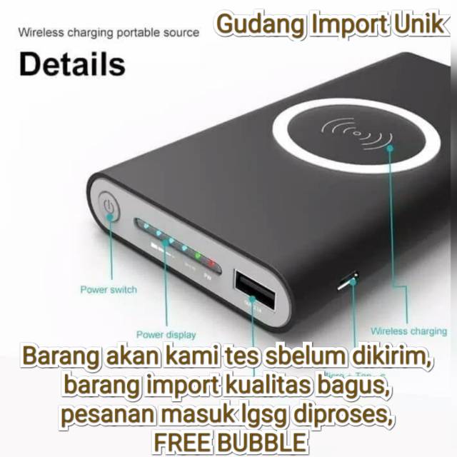 WIRELESS POWERBANK CHARGER 10000MAH POWER BANK IPHONE X S7 S8 S9 NOTE FE NOTE 8, BARANG IMPORT BAGUS