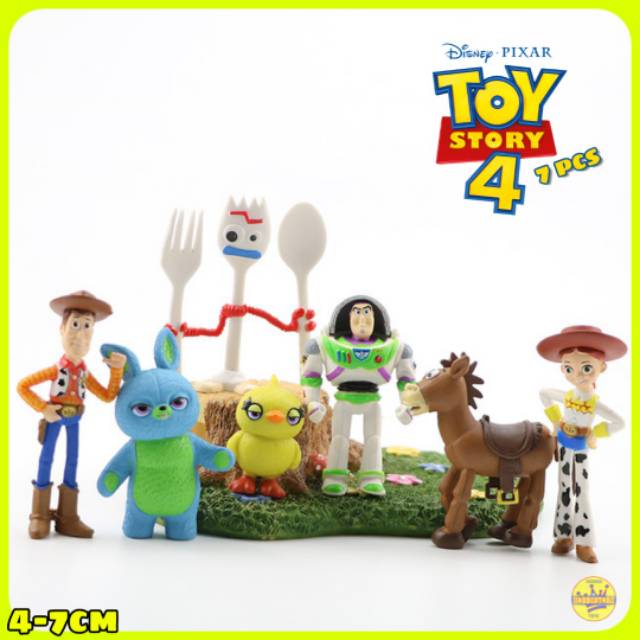 Action Figure TOY STORY 4 isi 7 pcs - Miniatur Topper Kue Pajangan Mainan Buzz Forky Woody Toy