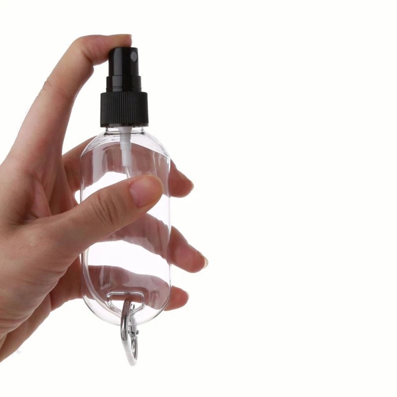 30/50ml Travel Spray Bottles with Hook/ Liquid Shampoo Liquids Lotion Cosmetic Containers/ Mini Plastic Refillable Empty Mist Sprayer Bottle with Keychain Clip