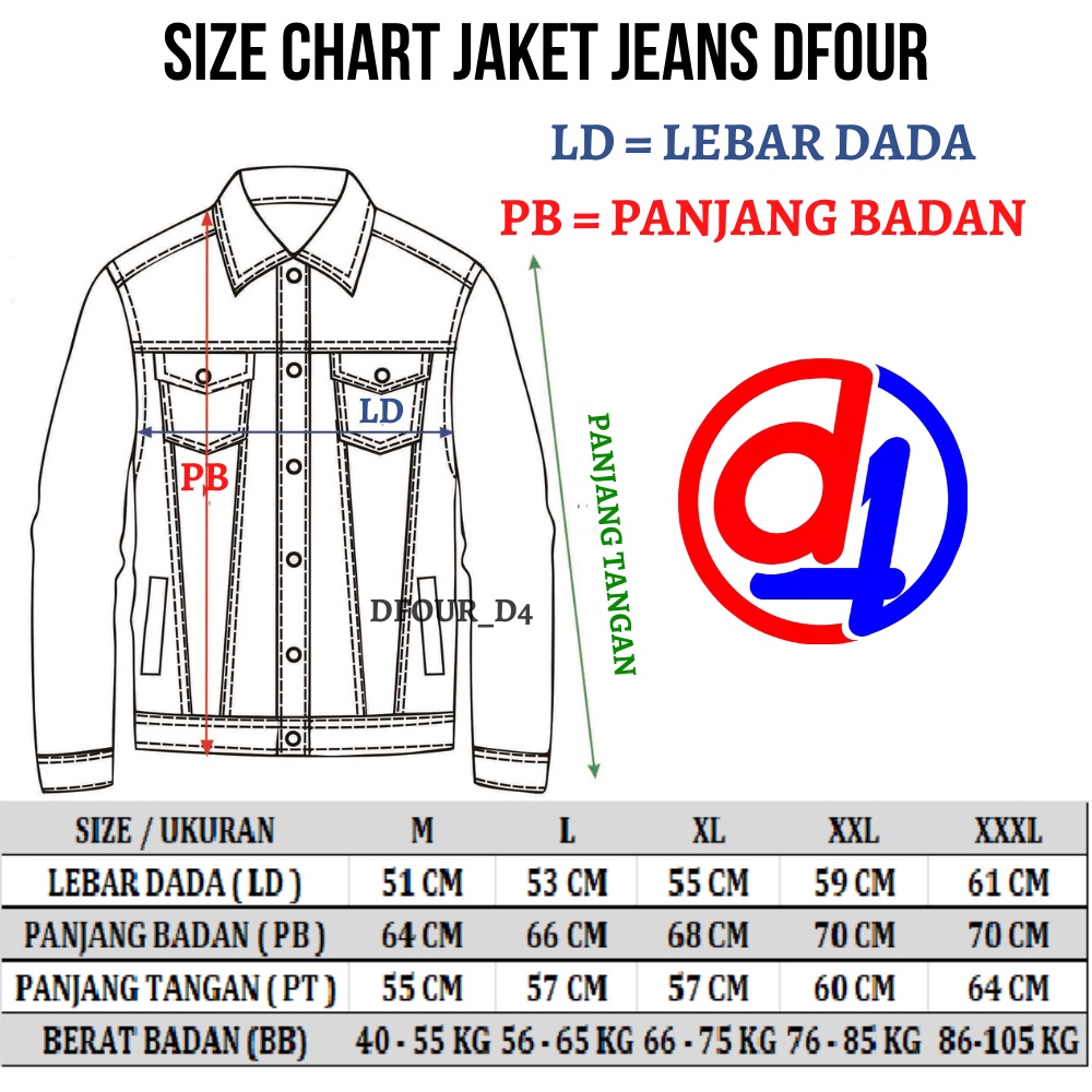 Dfour Jaket Jeans Pria M - XXXL Jumbo Oversize