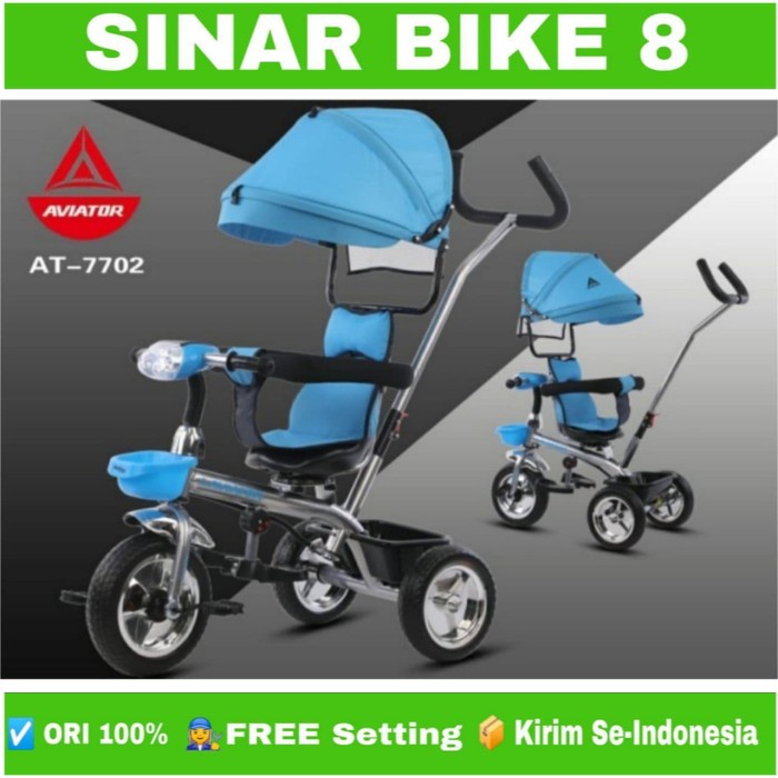 Sepeda Anak Roda Tiga 3 AVIATOR AT 7702 Tricycle Anak Kursi Bisa di Putar Kanopi