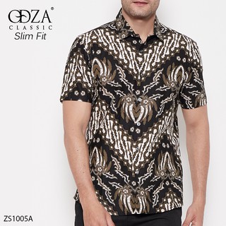 Odza Kemeja Pria Baju Batik Slimfit Lengan Pendek Sogan