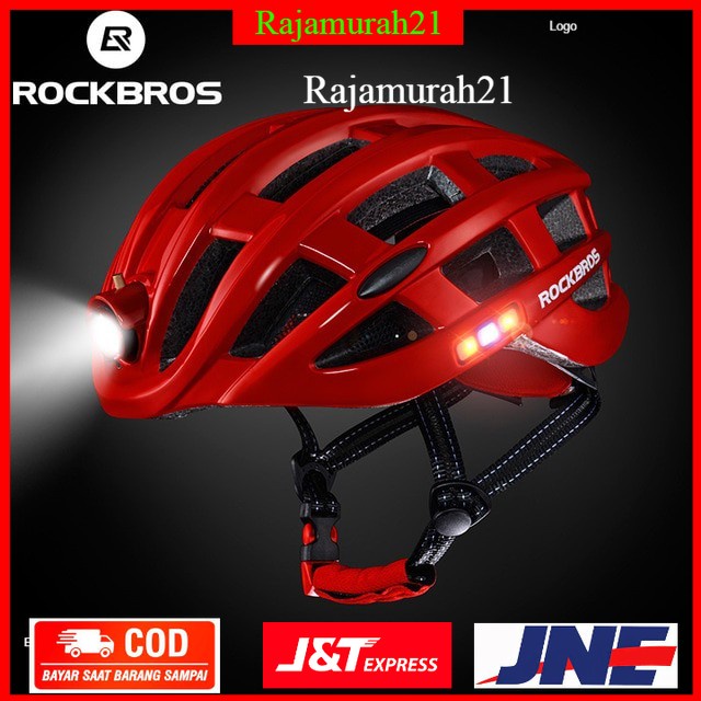 Helm Sepeda/ROCKBROS Helm Sepeda Light Cycling Bike Helmet with Headlight - ZN1001 - Red