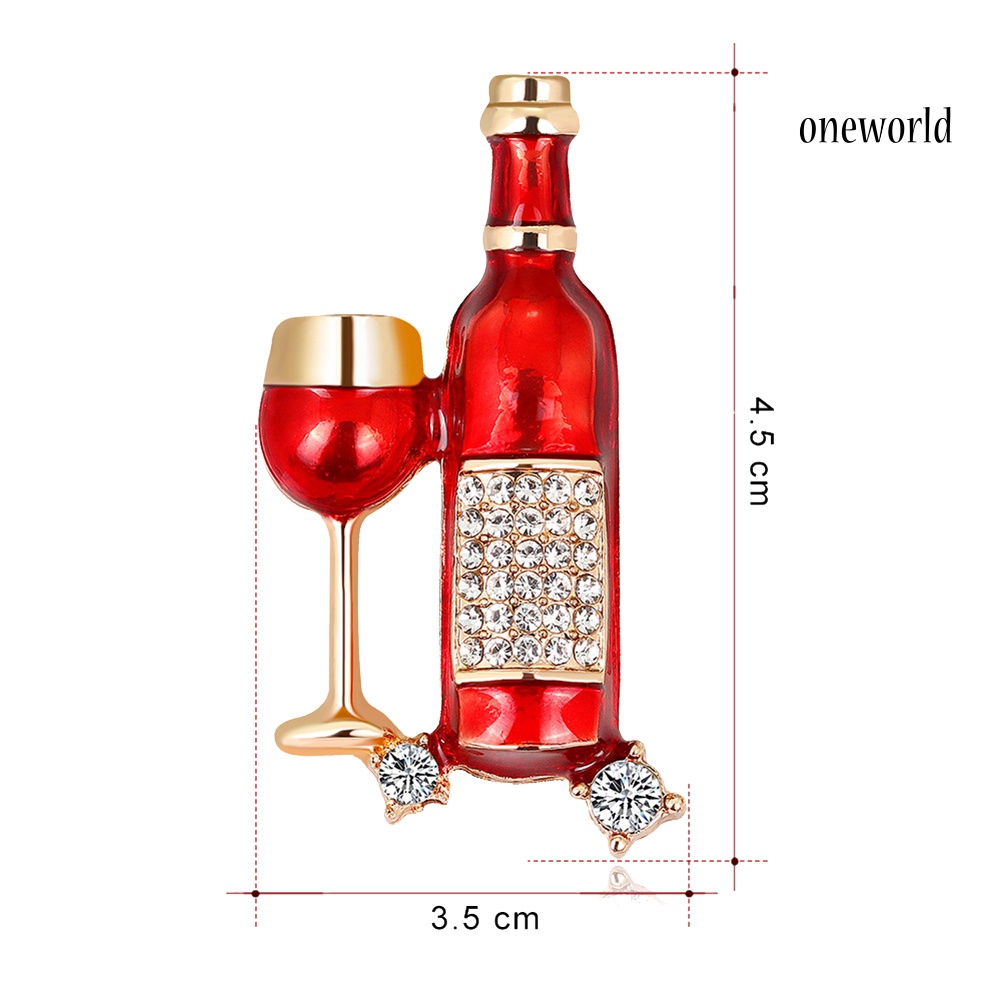 OW@ Women Wine Bottle Cup Shape Rhinestone Inlaid Brooch Pin Denim Jacket Badge