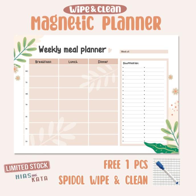 

magnetic meal planner magnet kulkas ( gratis 1pcs spidol wipe& clean)