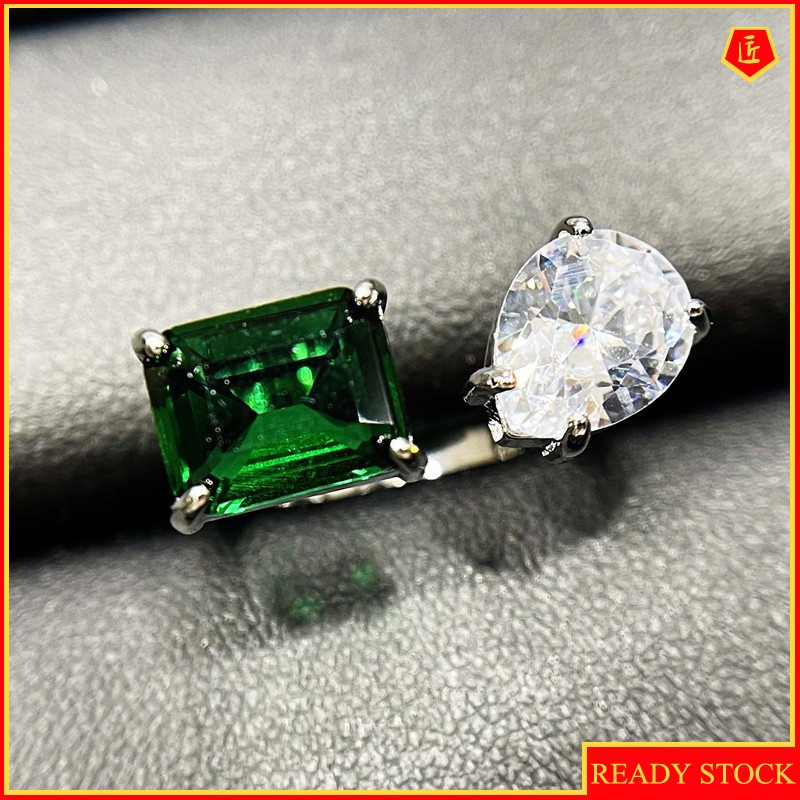 [Ready Stock]Natural Emerald Ring Ins Cold Style Advanced Customization