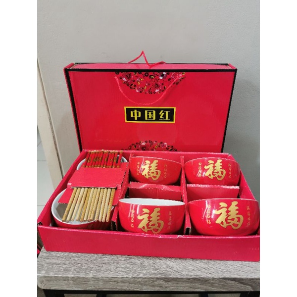 Hampers CNY New Year Imlek Bowl Set isi 6 Plus Sumpit Kotak Hantaran Imlek Kado Ulta Party New Year