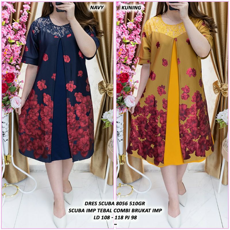 DRES SCUBA 8056 /dress scuba wanita/dress natal  /dress gereja