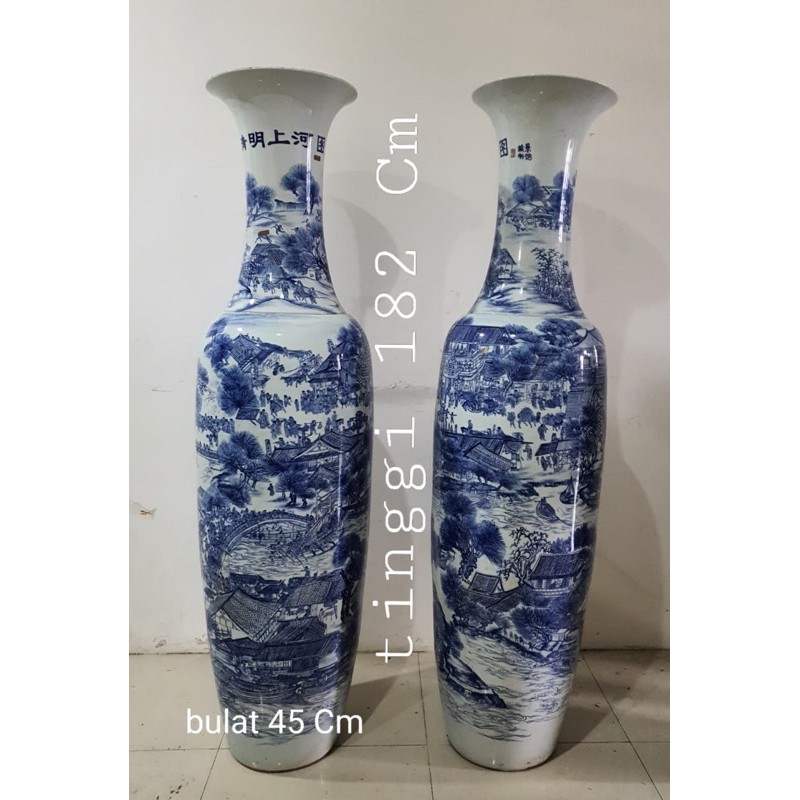 GUCI KERAMIK GUCI ANTIK IMPORT BAGUS MURAH PUTIH MOTIF DESA BIRU