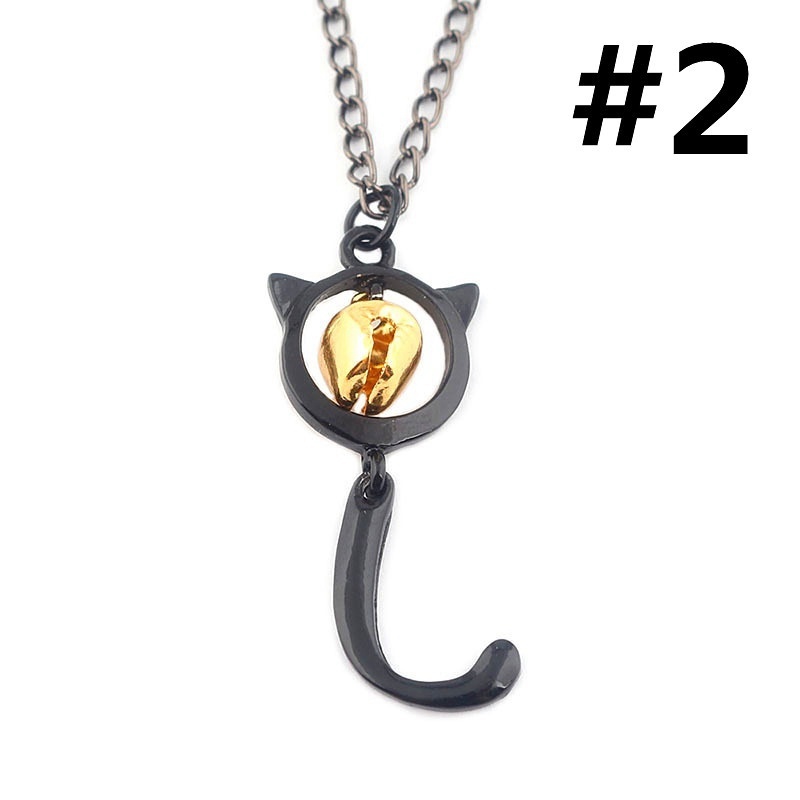 Women's Fashion Orange Fish Hook with Black Cat Bell Pendant Necklace Jewelry/ Anniversary Gift (Readystock)