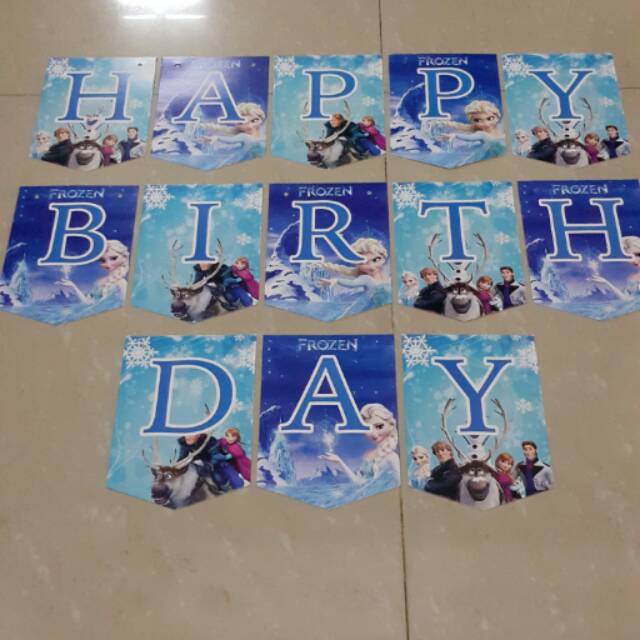 FROZEN SET DEKORASI HAPPY BIRTHDAY (banner reg +2 bulat frozen + angka biru + 2 latex biru )