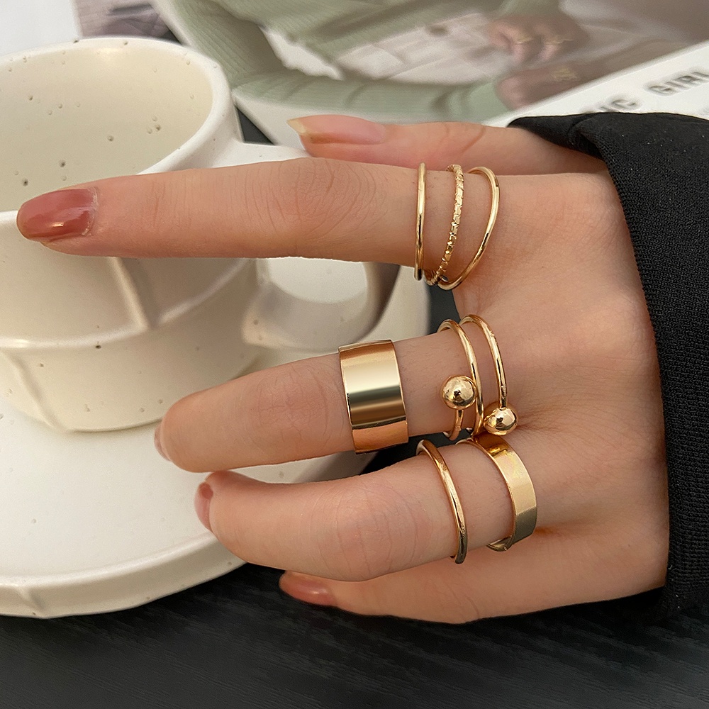 5pcs/set Gold Fashion Rings Set Spiral Simple Elegant Ring Women Jewelry Fashion Accessories