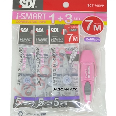 

CORRECTION TAPE SDI VALUE PACK I-SMART SCT 705 VP FREE REFFIL 3PCS 21M PITA KOREKSI 7m TIPEX KERTAS BISA REFILL ISI ULANG MURAH GROSIR LUSIN MURAH