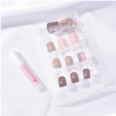 NAIL ART - 24 pcs kuku palsu Motif Minimalis simple (Nude,Merah,pink)