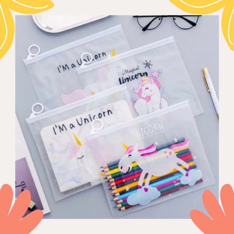 Pouch Kosmetik Transparan Doff Unicorn - Dompet Make Up Mika