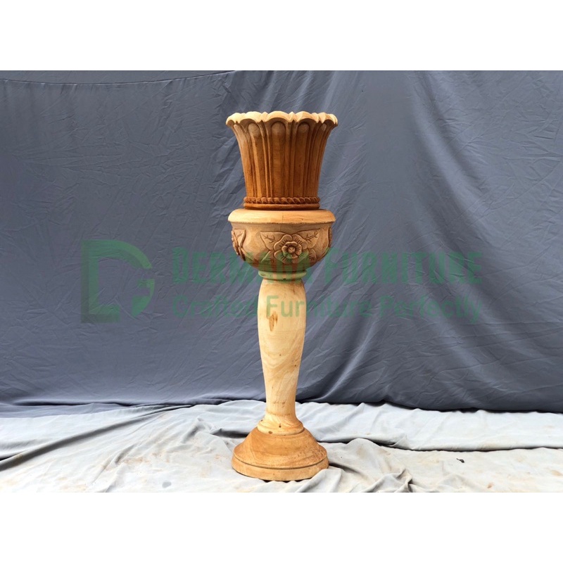 VAS JAMUR UKIR BUNGA KAYU MAHONI VAS DEKORASI PELAMINAN DERMAGA FURNITURE