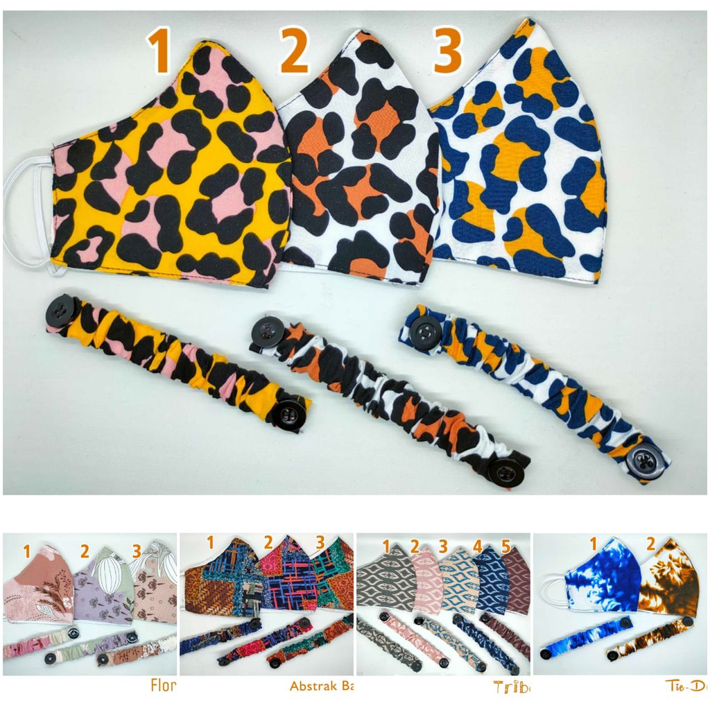 Masker Hijab Set 3 Ply Free Karet Connector untuk Masker Hijab Motif