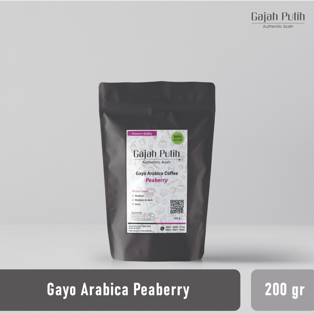 

Gajah Putih Coffee Kopi Arabica Gayo Peaberry 200 gram