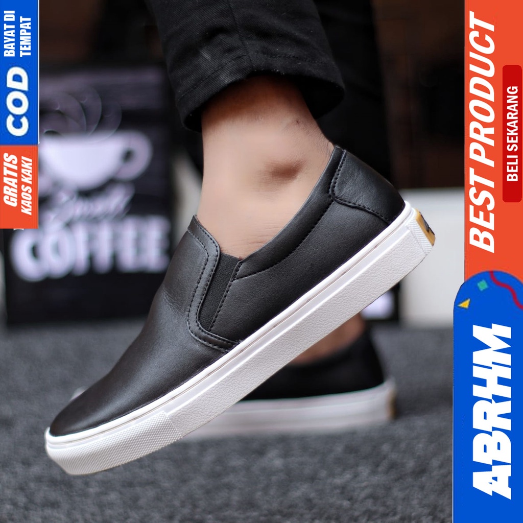 Abrhm Mori - Sepatu Slip On Pria  Casual Kulit Asli