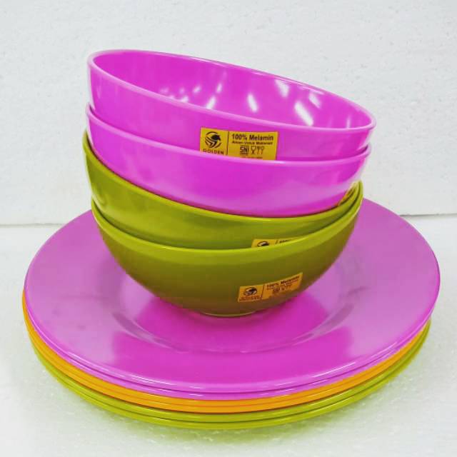 MANGKOK MIE 6", PIRING CEPER MELAMIN 10" GOLDEN UNICORN