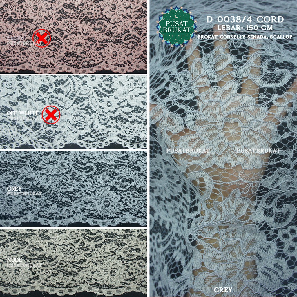 KAIN BROKAT CORNELI / BAHAN BROKAT CORNELLY SENADA, SCALLOP  - D 0038 CORD - [harga per 0.5m]