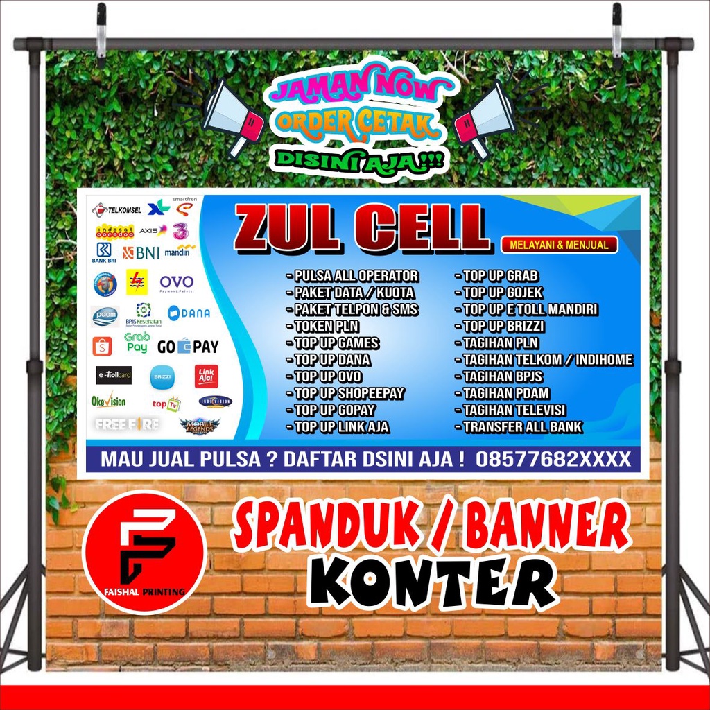 Spanduk, banner, Backdrop kios konter Pulsa ukuran 2 x 1 m
