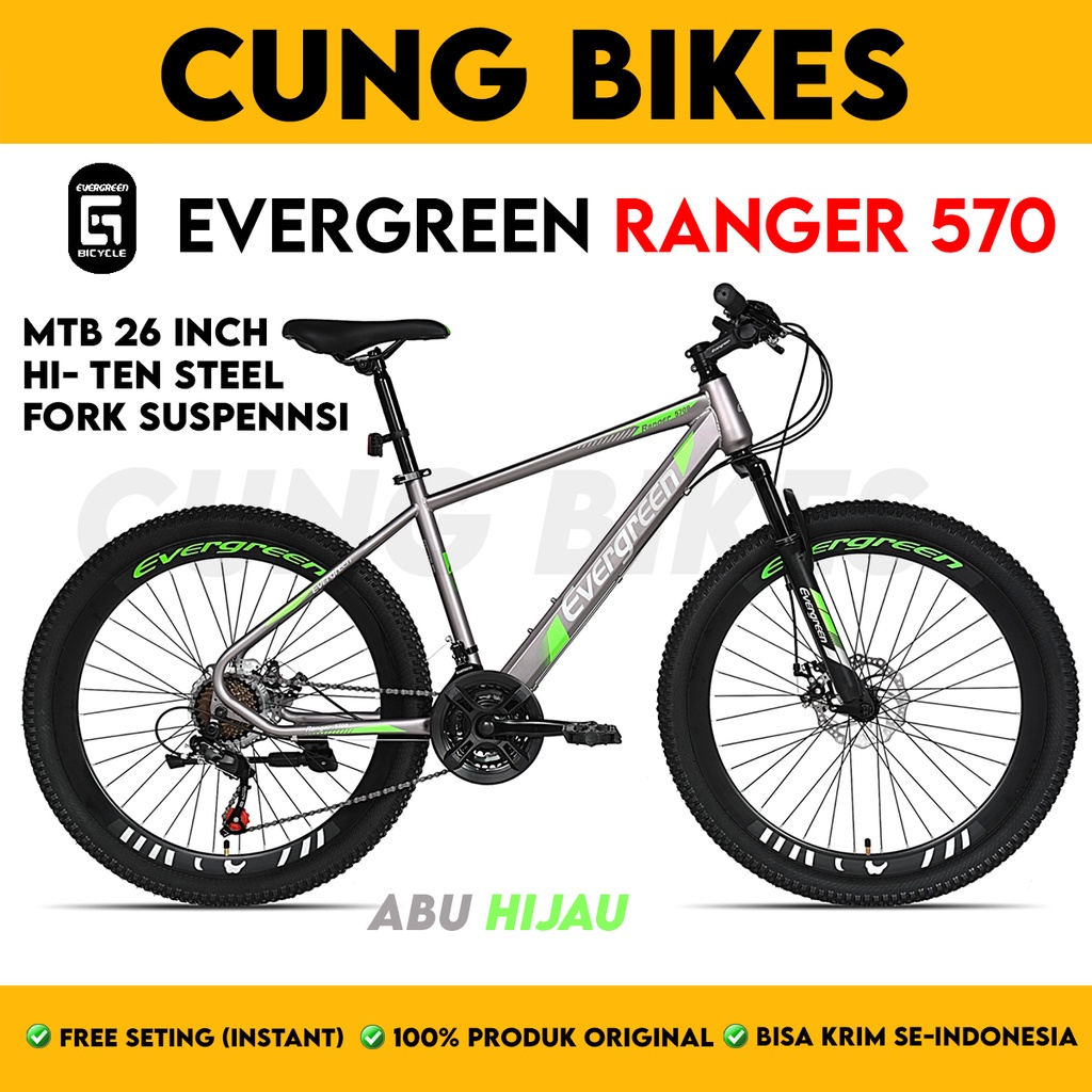 SEPEDA GUNUNG MTB 26 INCH EVERGREEN 570 21 SPEED VELG TINGGI DOuble disc brake