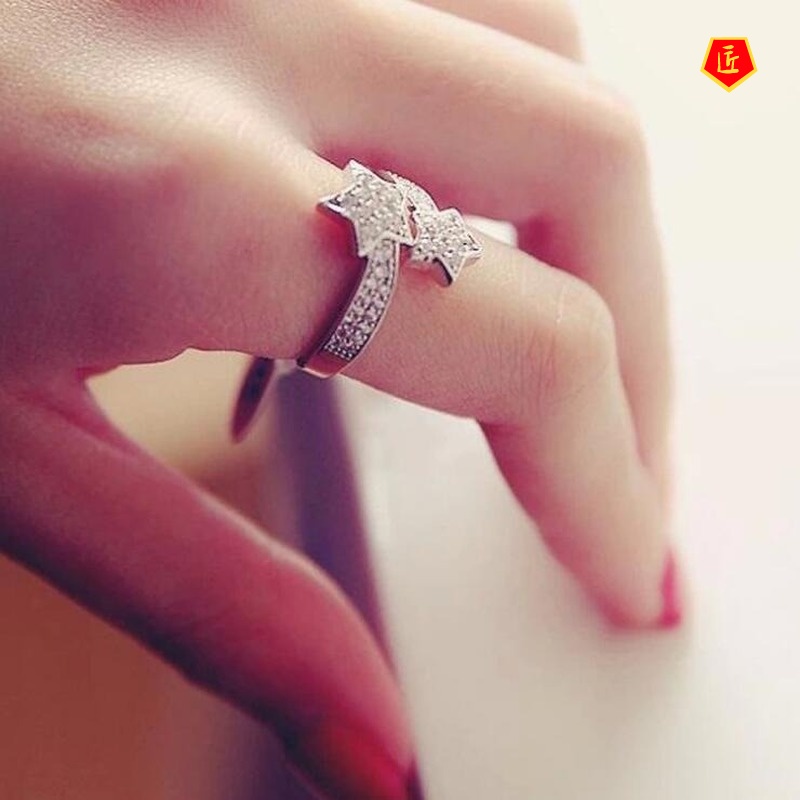 [Ready Stock]Pentagram Diamond-Studded Ring Female Sweet and Simple