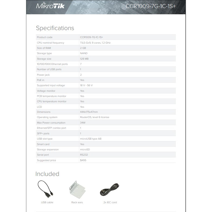 MikroTik CCR 1009 7G 1C 1S+ CCR1009-7G-1C-1S+