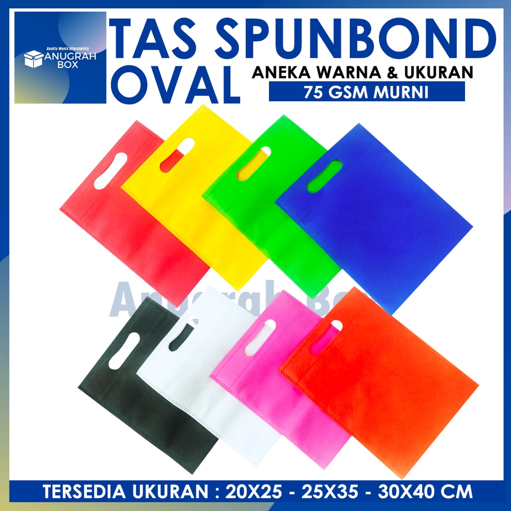 

TAS SPUNBOND OVAL 20x25 cm Press GOODIEBAG SOUVENIR DCUT OVAL tas kain aneka warna 75gsm