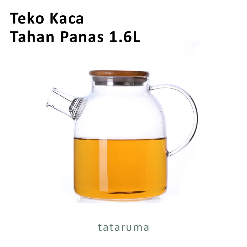 TATARUMA Pika - Teko Kaca Pitcher Tahan Panas 1,6Liter Untuk Teh/Jus/Air Panas Tahan Api Kompor