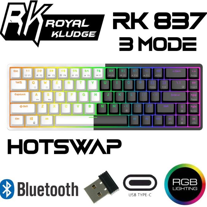ROYAL KLUDGE RK68 / RK837 RGB MECHANICAL KEYBOARD 3 MODE HOTSWAP