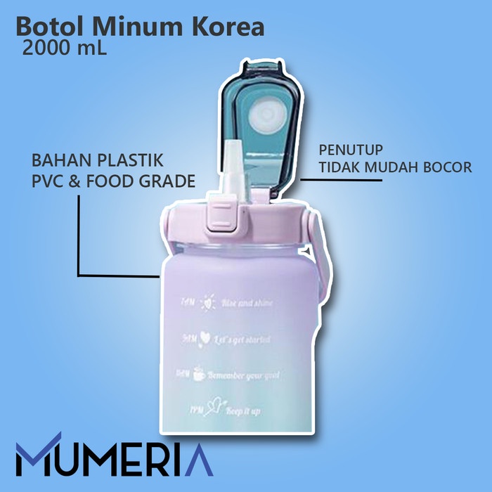 Promo Bulan Ini Botol Minum Straw Korea 1,5 - 2 Liter Gradient Transparan Motivasi Murah