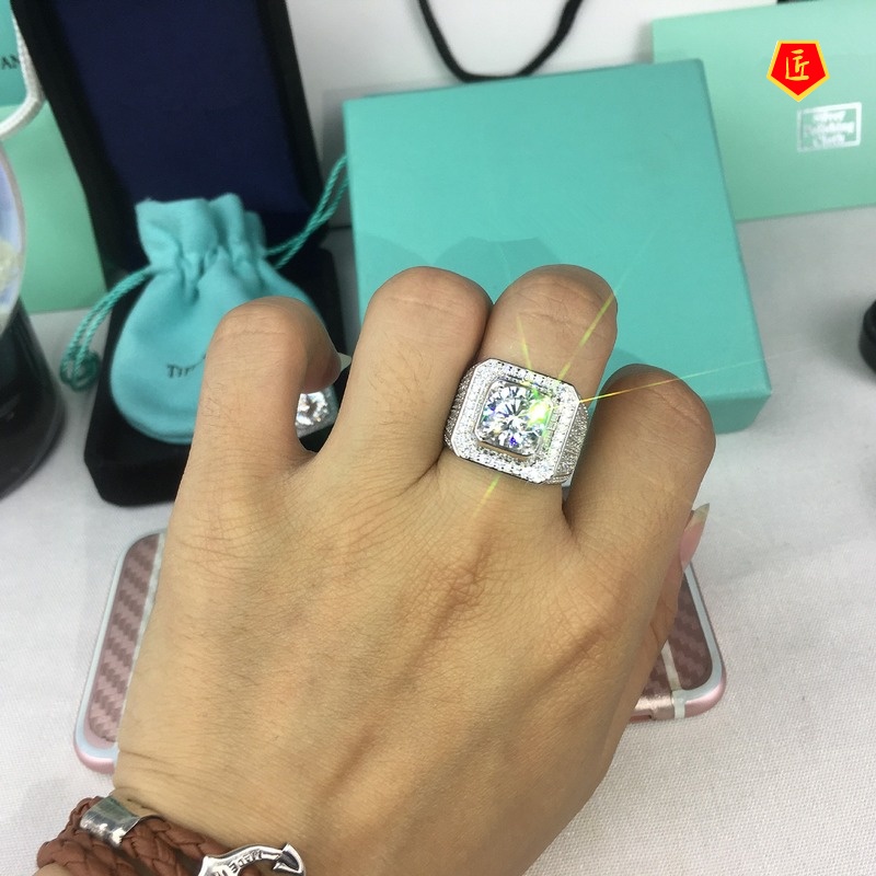 [Ready Stock]European and American Fashion Square Ring Full Diamond Micro Inlaid Exaggerated Style