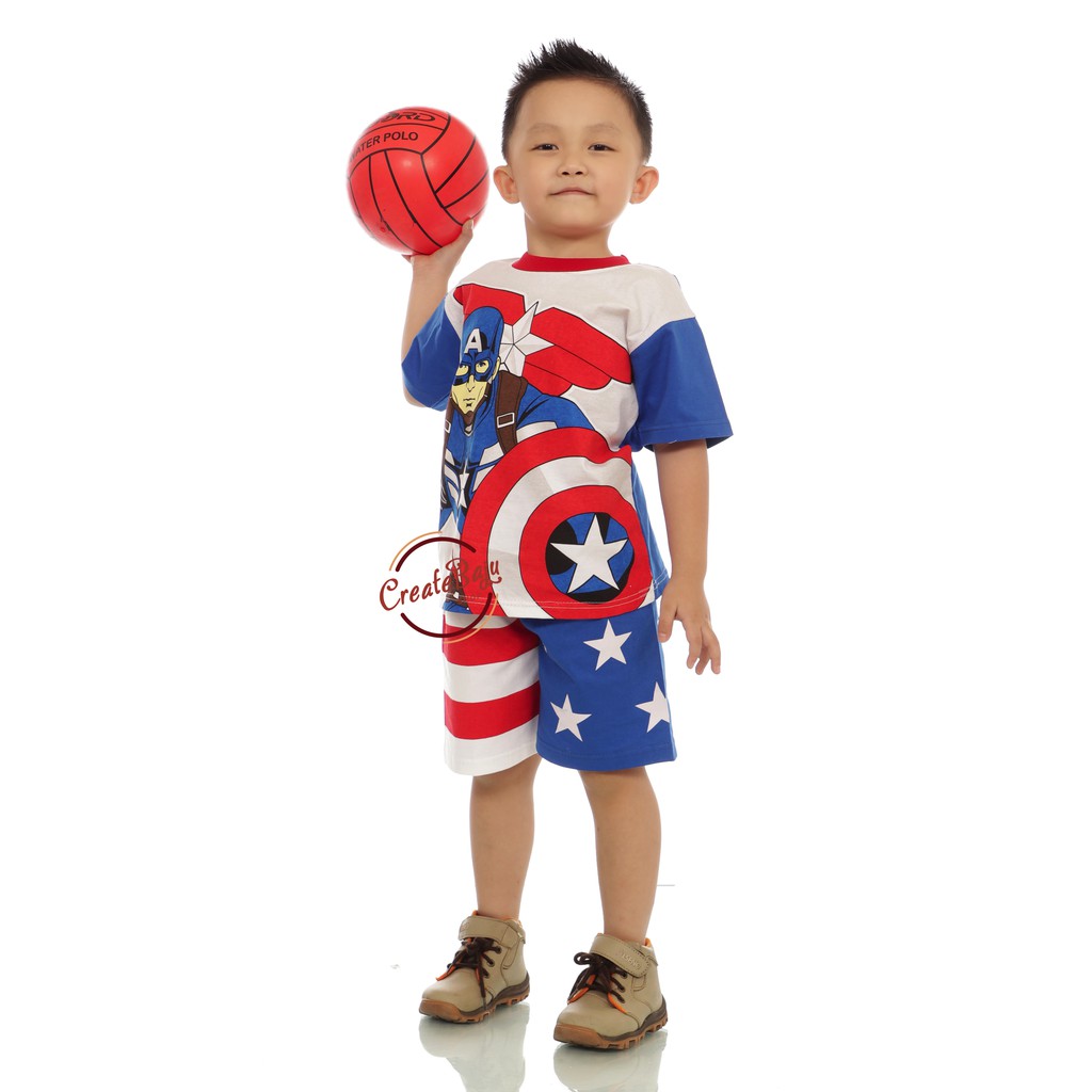 Setelan Anak Laki-Laki Hayami 2-9 Thn Motif Captain America Baju Anak Laki-Laki-Captain Benhur