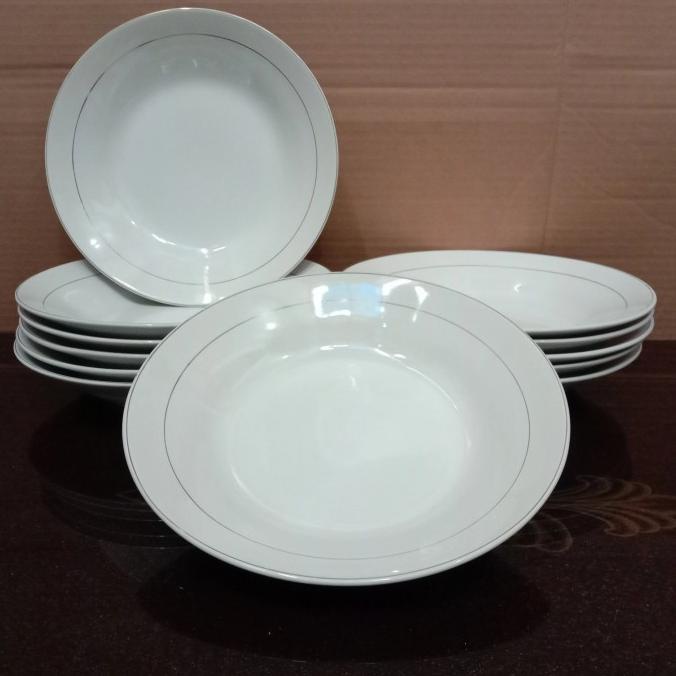 Piring makan keramik polos list emas 9 inch sunbird ( perlusin )